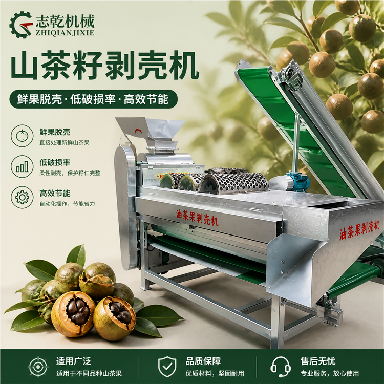 山茶籽剥壳机 青茶果剥青皮机 志乾低破损鲜茶果脱皮机